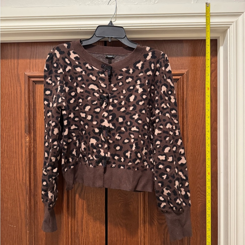 Express Leopard Print Button Down Cardigan - image 1
